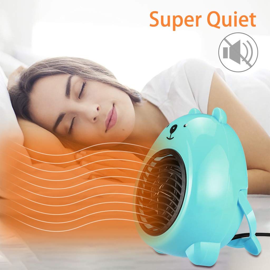 Mini Space Heater, Cartoon Personal Mini Space Heater Fan Portable Electric Home Office Indoor Use for Office, Home, Bedroom, Desktop,Under Desk, Floor Indoor (Blue, 17.8X13.7cm)