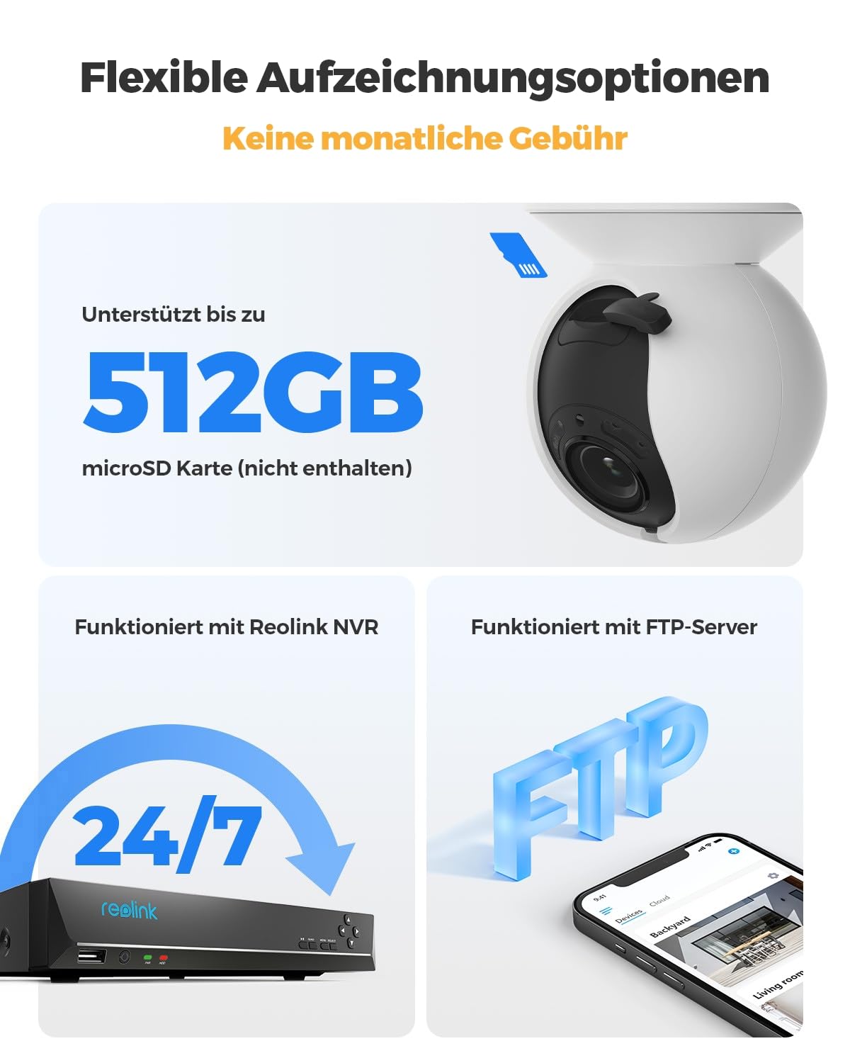 Reolink 4K PTZ PoE Überwachungskamera Aussen, 3X Optischem Zoom, Kamera Outdoor mit Personen-/Fahrzeug-/Tiererkennung, Automatischer Verfolgung, Zwei-Wege-Audio, Farbnachtsicht, E1 Outdoor PoE