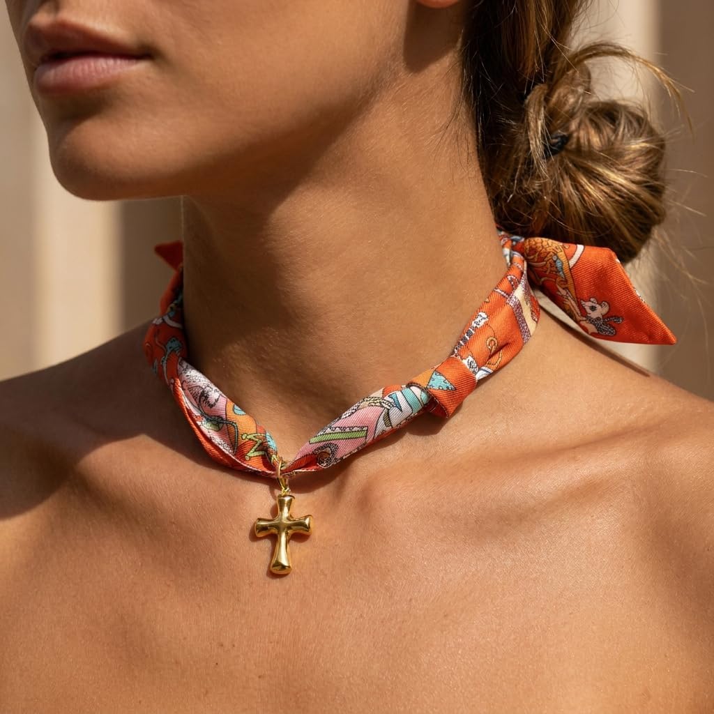 Scarf Bandana Necklace for Women, Gold Charms With Heart Pendant Vintage Lightweight Leopard Choker Boho Natural Stone Fashion Accessories Fall Jewelry Gift