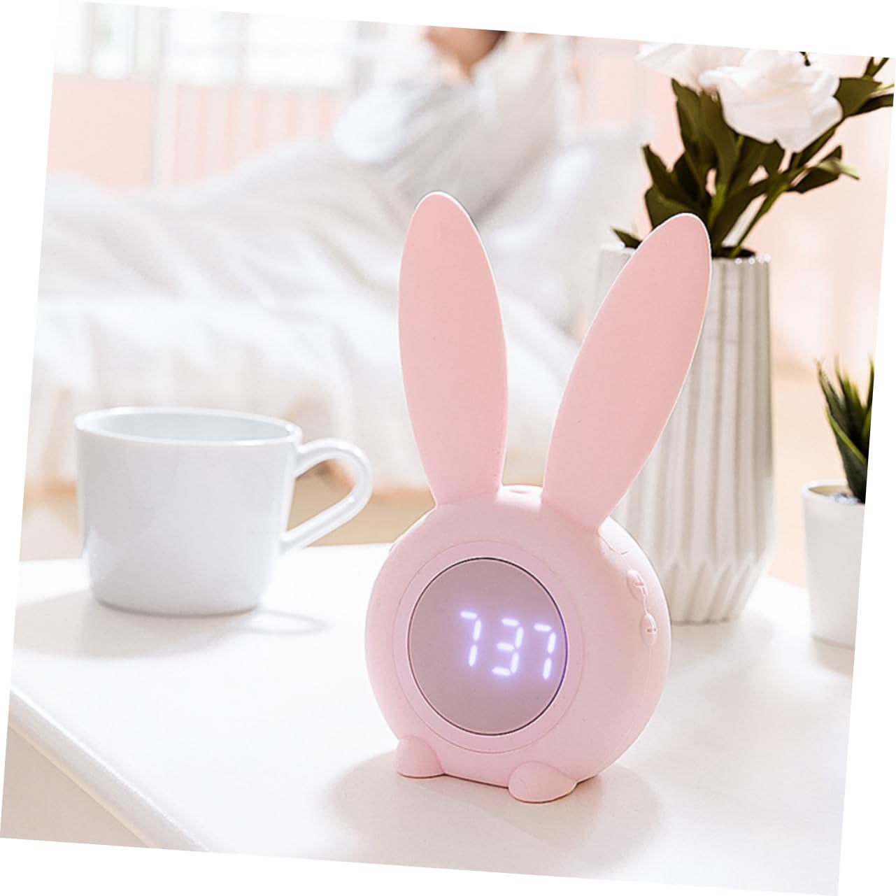 SOIMISS Kinderwecker in Hasenform mit LED Nachtlicht und 2000mah Akku