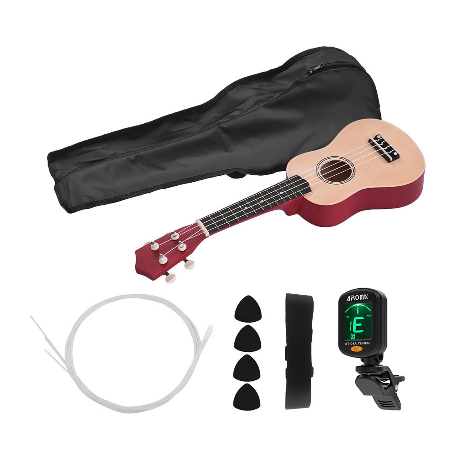 Matybobe Ukulele soprano acustico colorato da 53,3 cm in legno di tiglio con borsa per il trasporto, corde e plettri, accordatore