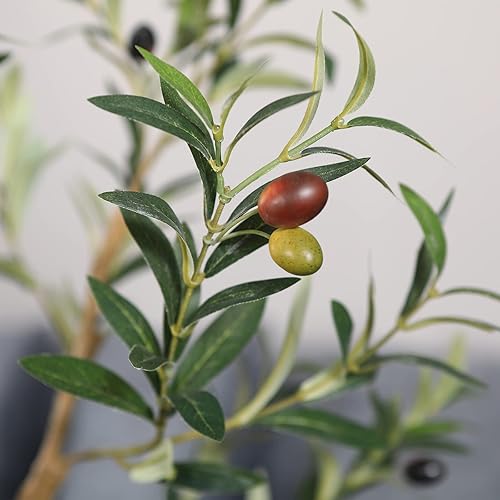 Miniatura 3 de Oakred - Árbol de olivo artificial de 7 pies de alto, plantas de seda falsas con tronco de madera natural, árbol en maceta falsa para decoración del