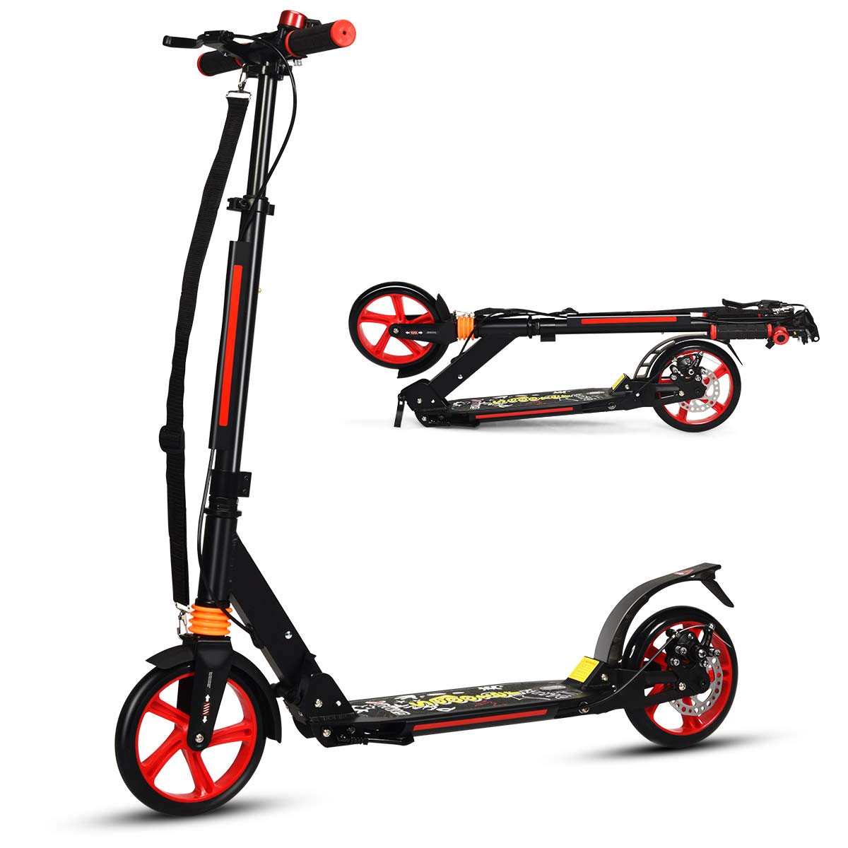 COSTWAY Scooter Patinete Plegable Manillar Regulable en 3 Posiciones Carga hasta 100kg para Niños Mayores de 8 Años y Adultos (Negro)
