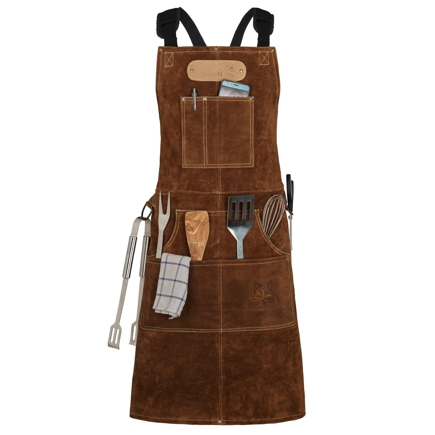 ROUGH SET Büffelleder Grill Koch & Küchen Schürze + Holly Holster Getränkeholster, Dosenholster und Flaschenholster in einem