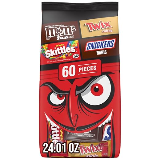 M&M'S Milk Chocolate, SNICKERS, SKITTLES Original & TWIX Fun Size and Minis Individually Wrapped Trick or Treat Halloween Candy Variety Pack, 60 Ct Bulk Bag