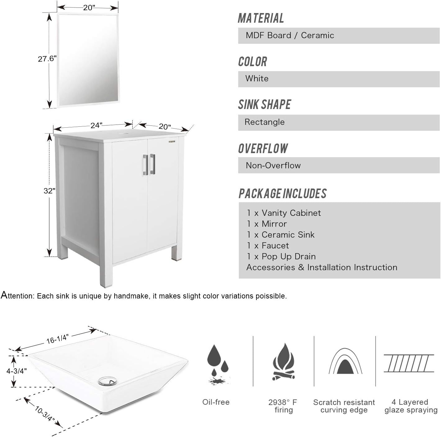 Buy 2 get 3 eclife 24” Bathroom Vanity Sink Combo White Cabinet Vanity Vessel Sink & 1.5 GPM Water Save Faucet & Solid Brass Pop Up Drain, with Mirror (A07B04W) Flash Deals - 40% OFF eclife 24” Bathroom Vanity Sink Combo White Cabinet Vanity Vessel Sink & 1.5 GPM Water Save Faucet & Solid Brass Pop Up Drain, with Mirror (A07B04W)
