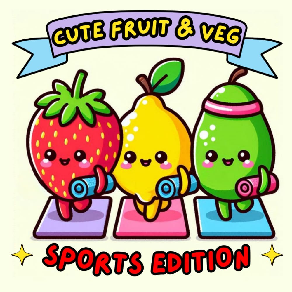 CUTE FRUIT & VEG. SPORTS EDITION.: Kawaii Colouring Book with Fruit & Vegetables Doing Sports - Relax, Get Creative and Fall in Love with Healthy Food. (Cake Studio & Co Colouring Stories)