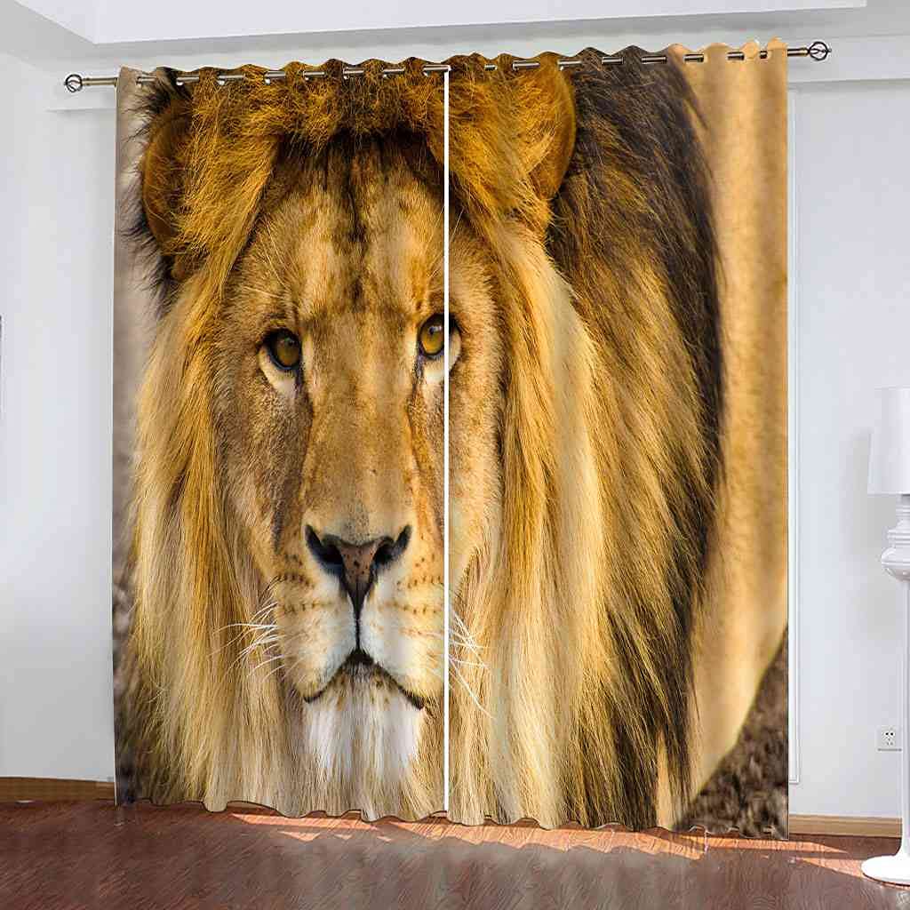 Rideaux occultants pour chambre d'enfant et salon au motif lion animal 200x214