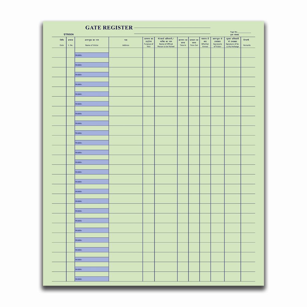 Trison Registro de entrada para puerta, 768 páginas, papel de contabilidad verde, orientación horizontal, 21,5 x 34 cm, lona roja, tapa dura, Quire 12, paquete de 1