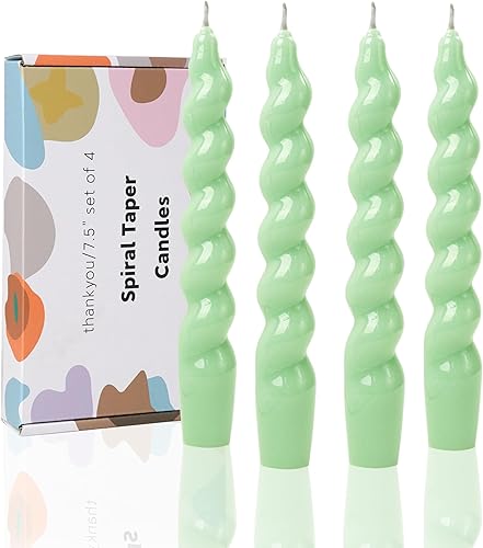 Vela cónica verde en espiral para vacaciones, boda, fiesta, cera sin perfume, vela sin goteo, regalo de cumpleaños, regalo de Navidad, 7.5 pulgadas