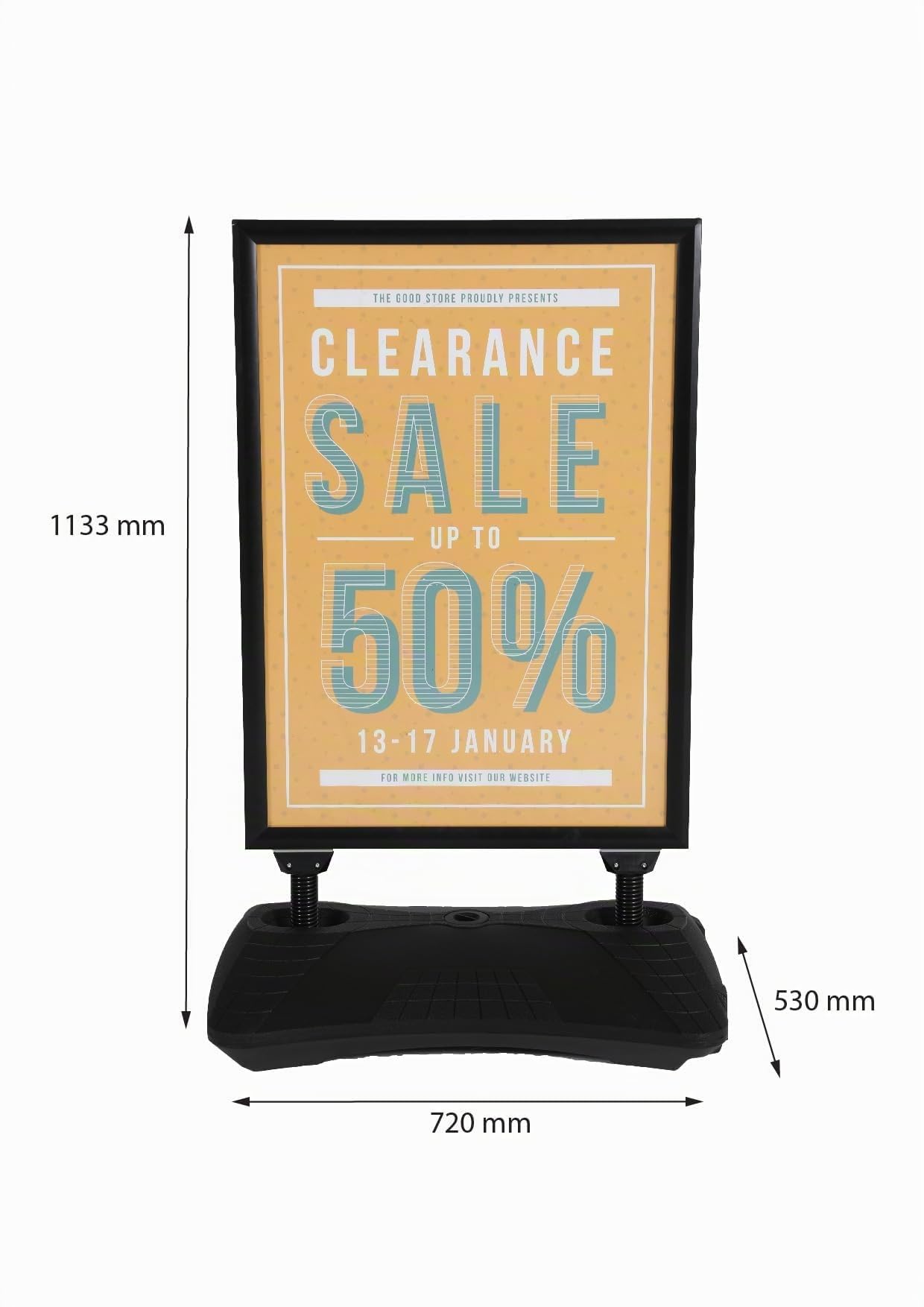 Caballete publicidad exterior WindPro® ECO | Caballete publicitario OUTDOOR en formato DIN A1 | Soporte para cartel A1 en negro | Panel publicitario de doble cara para 2 carteles