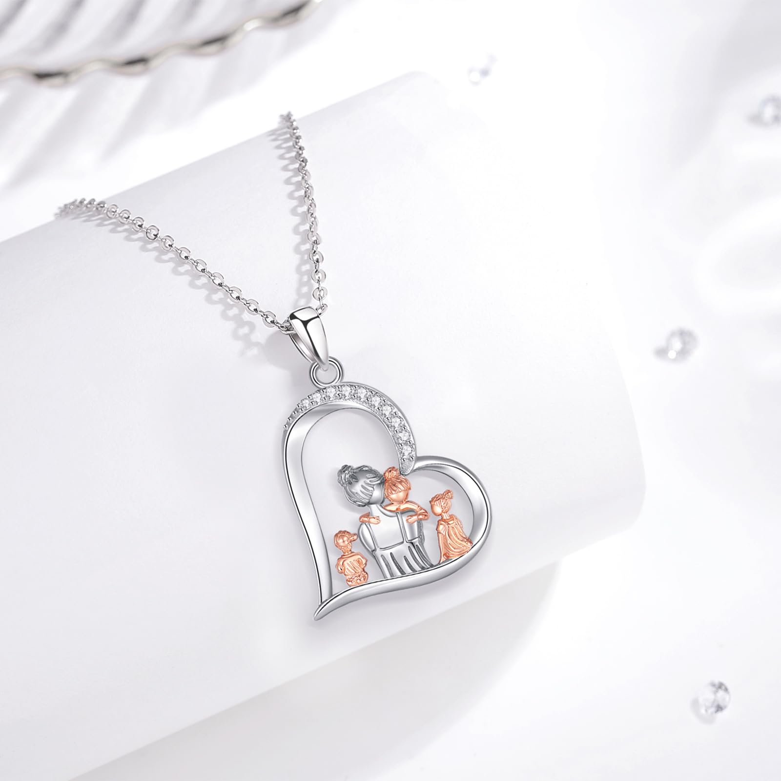 INFUSEU Collier Mere Fille Bijoux, Argent Sterling 925 Personnalisé PréNom Femme Cadeau Pendentif Enceinte Original Fete Des Meres Collier Maman