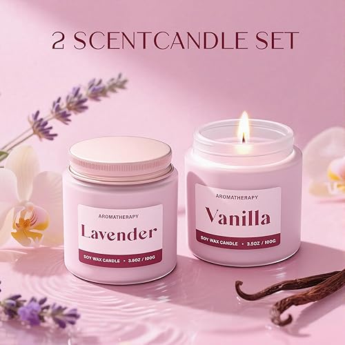 Miniatura 2 de Velas perfumadas para mujer, velas de soja para el hogar, juego de regalo de velas con aromas de lavanda y vainilla, paquete de 2 velas de