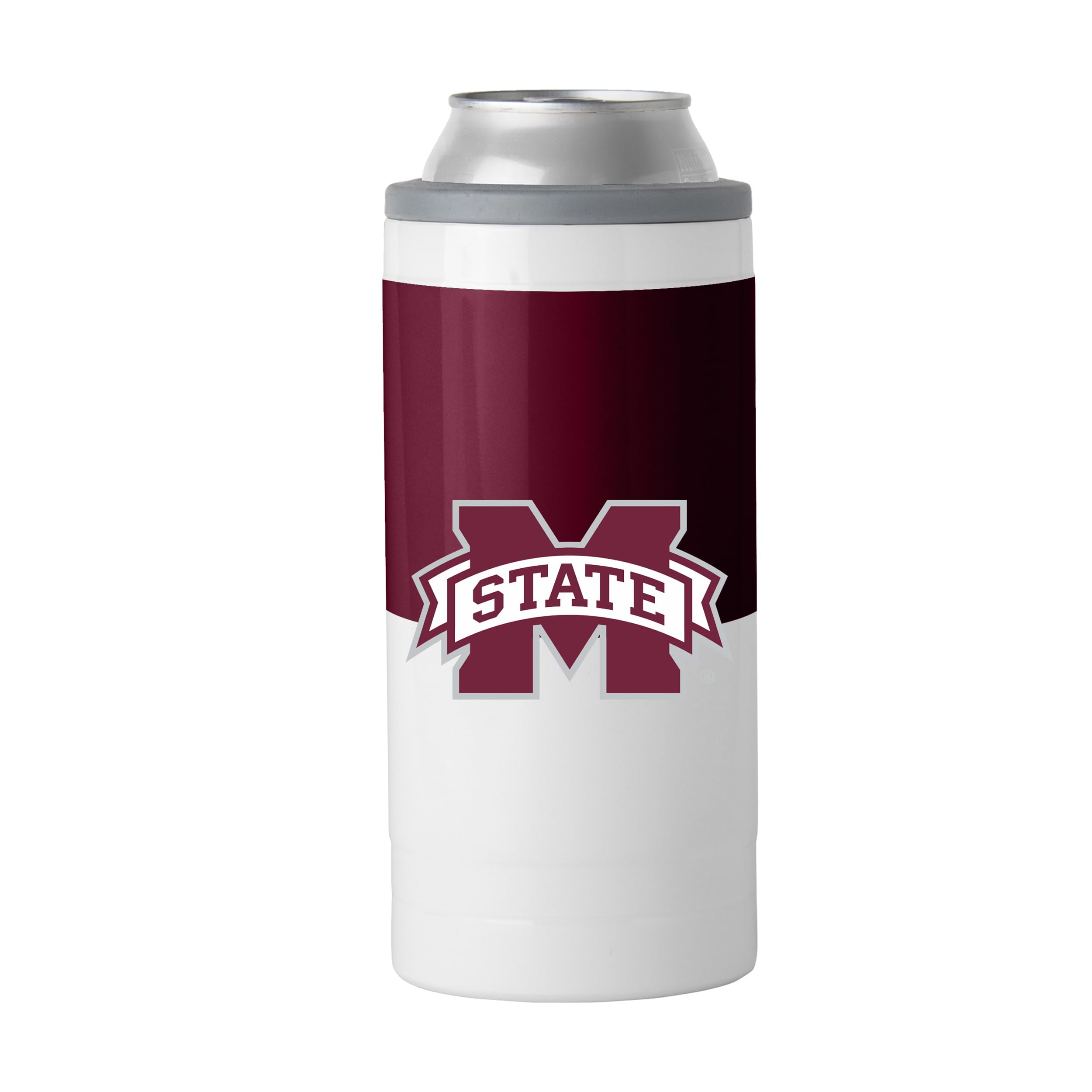 Logo Brands NCAA Mississippi State Bulldogs Colorblock 12oz Slim Can Coolie - Stainless Steel, Double-Wall Insulated, Removable Rim for Cocktail Tumbler Use
