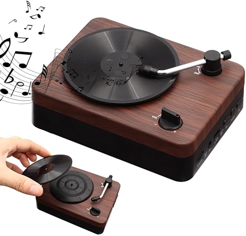 Reproductor de música portátil con granos de madera vintage, tocadiscos 5.0, reproductor de discos de vinilo retro compatible con tarjeta TF y