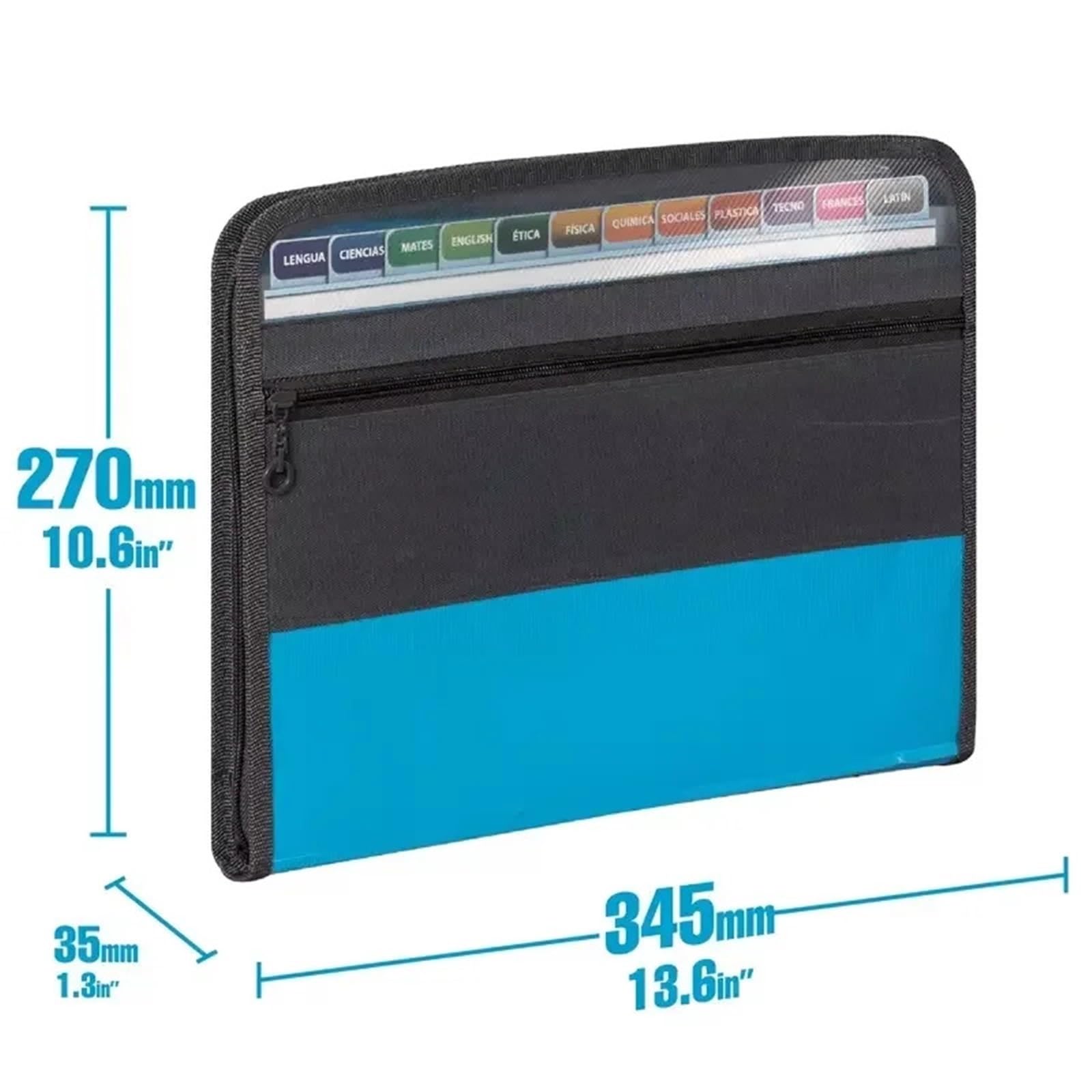 Organizador De Archivos En Acordeón Con Cremallera Segura Para Oficina | Carpeta de archivos expandible de 13 bolsillos con estuche frontal for lápices, material de oficina escolar(Blue)