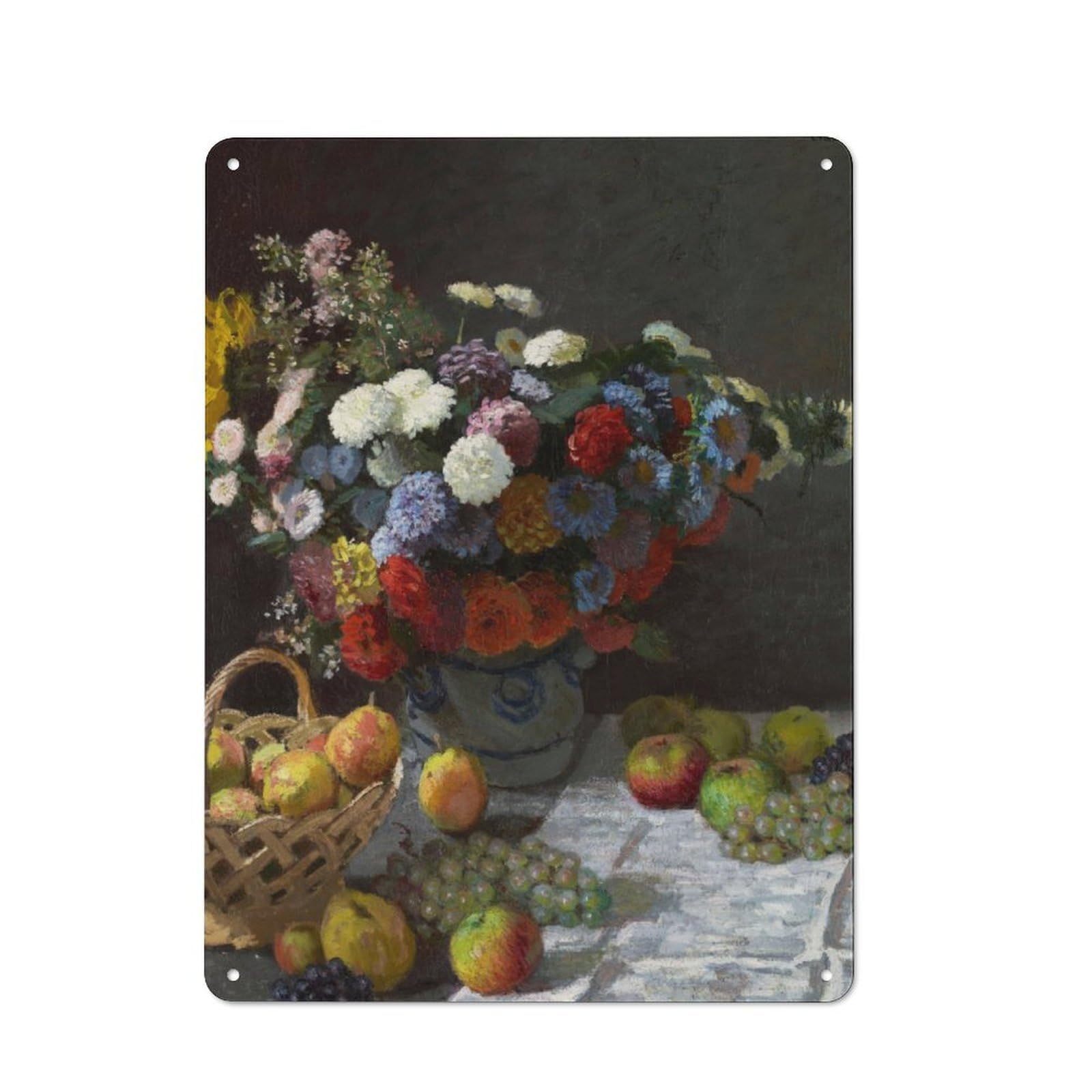 Junmoney Still Life Flowers Fruits Retro-Style Tin Sign 40X30cm For Dining Room Or Kitchen, For Kitchen Wall Decor Lovers
