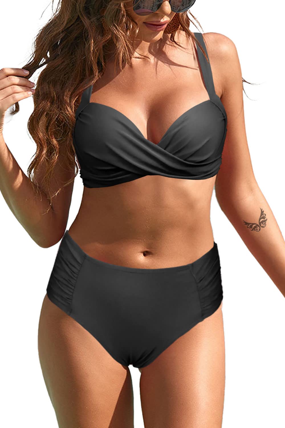 Rayson Mujer Bikini 2 Piezas de Playa Conjunto Halter de Baño Traje de Baño Push up ividido Color Sólido Beachwear Bañador