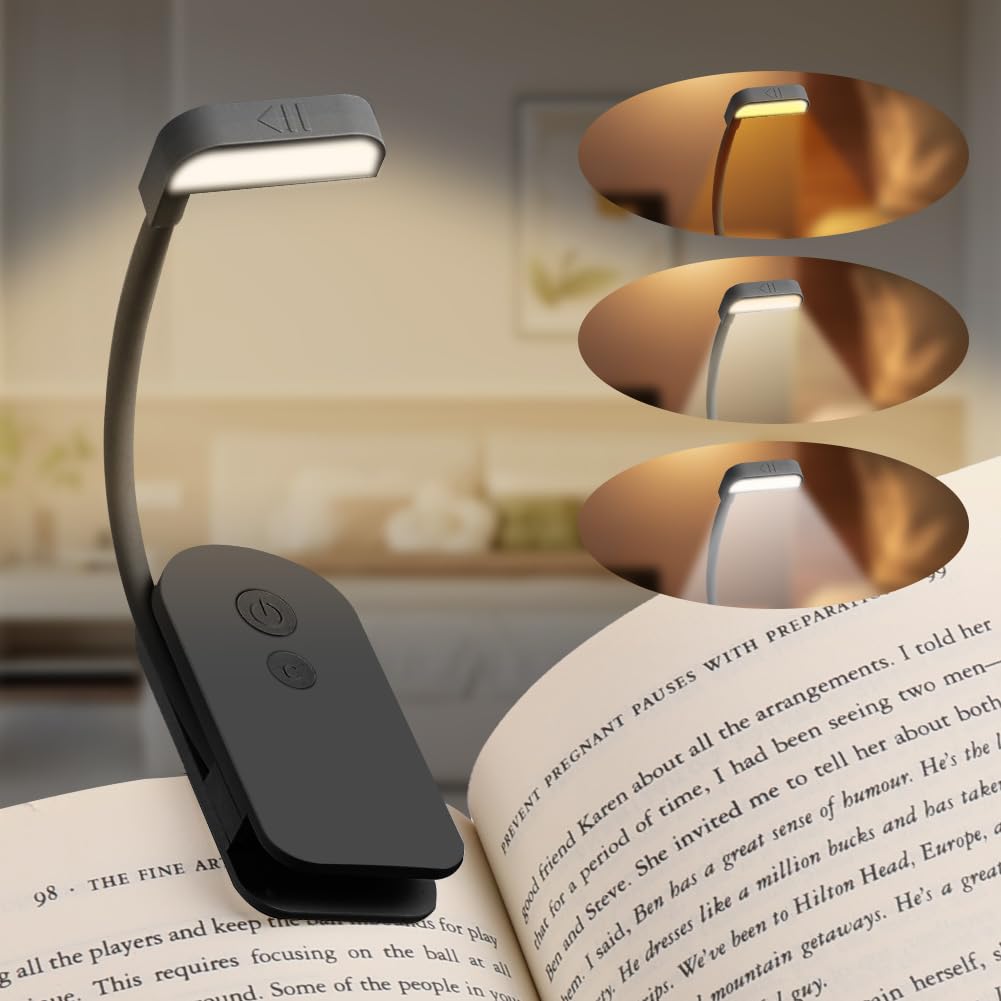 ABOHU LED Reading Light, Rechargeable Clip on Reading Light, 3 Eye-Protecting Modes Book Lamp (Warm/White/Mixed)