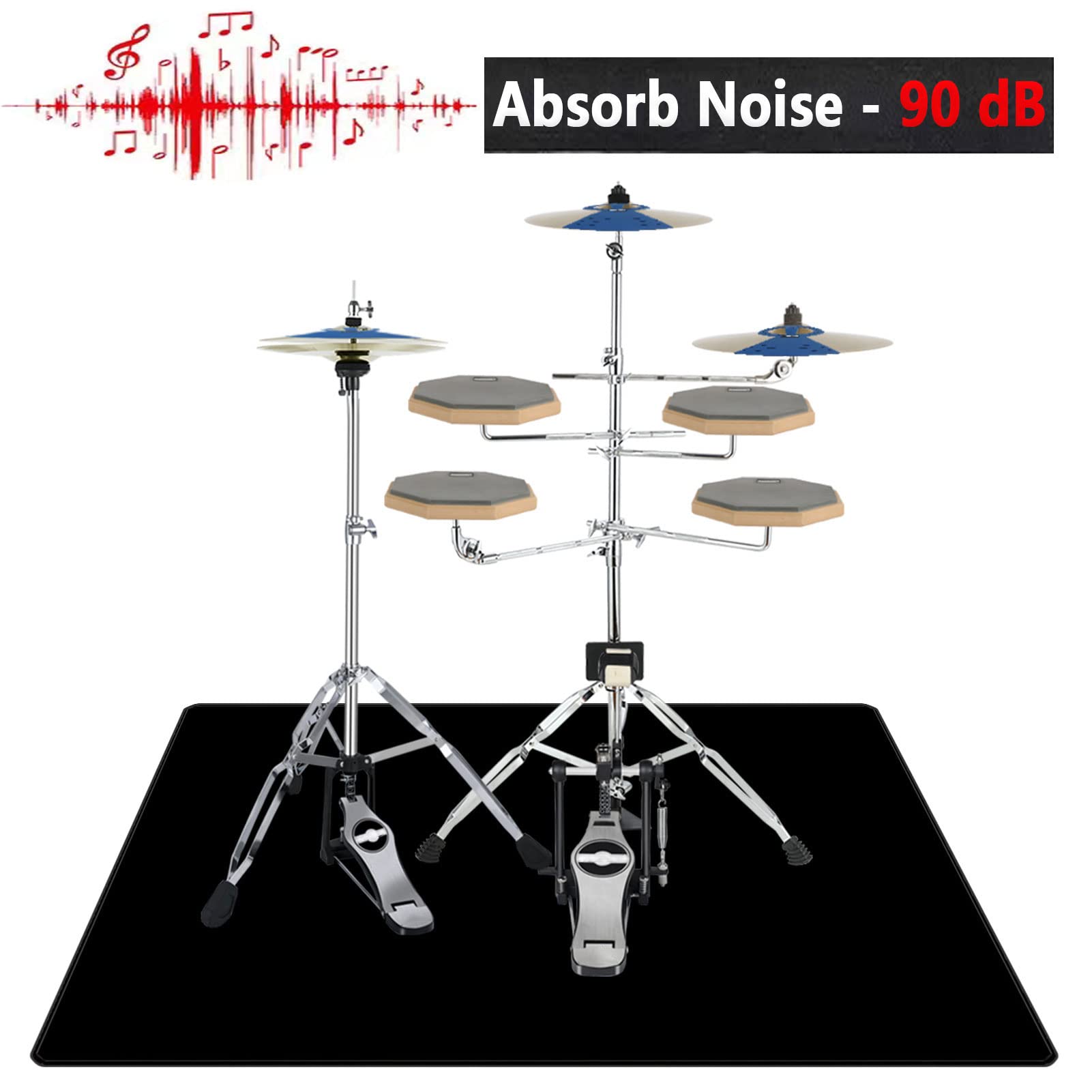 Tappeto per Batteria Tappetino per Batteria Drum Tappeto Insonorizzato per Batterie Elettroniche Rullante Acustica Snare Drum Strumenti Musicali Tappeti Antiscivolo per Batteria 120CM × 80CM