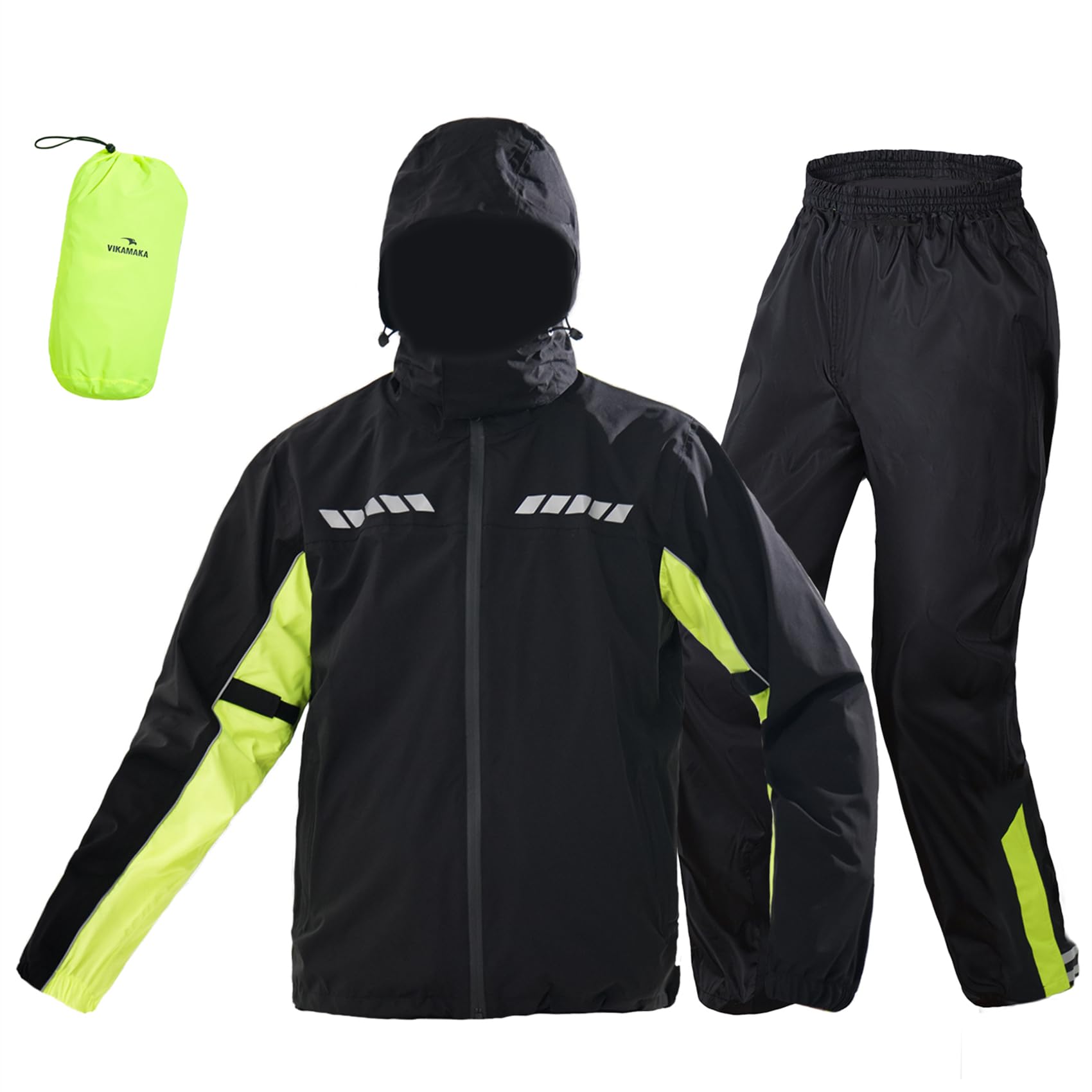 VIKAMAKA Rain Suit for Men Women, Waterproof Rain Jacket Pant for Motorcycle Golf Hiking Cycling Rain Gear Coat (Fluorescent Green, S)