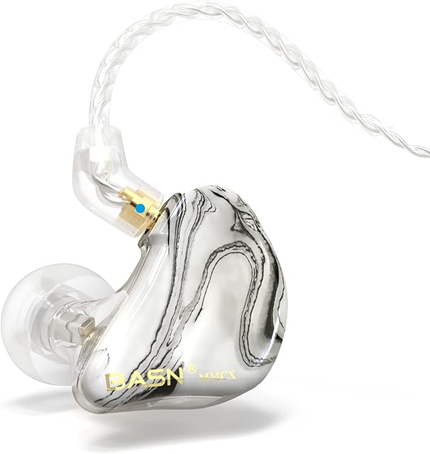 BASN MMCX Triple Driver in-Ear Monitors with Rich Bass, HiFi Stereo IEM Earphones with Upgraded Detachable Cables for Audiophiles Musicians(Porcelain White)
