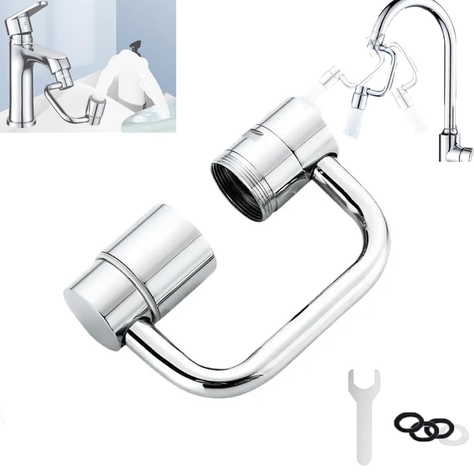 Extensor de grifo giratorio de 1080° y extensión de aireador de 1440°, accesorio de pulverización para fregadero de cocina y baño, 1 pieza versátil de ahorro de agua