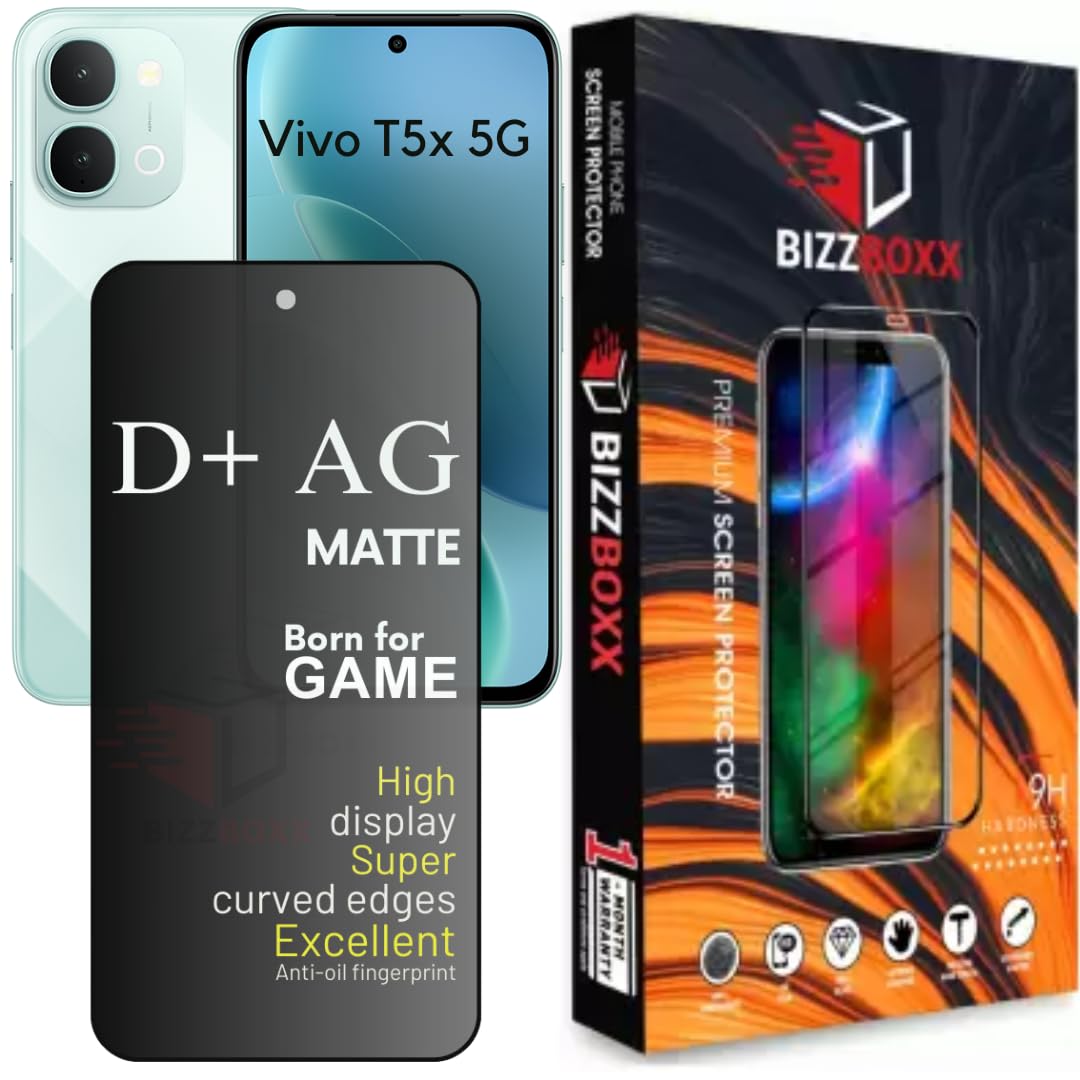 BizzBoxx D+ AG Matte Tempered Glass Screen Guard Protector For Vivo T5x 5G Temper Glass Anti Fingerprint Gaming Special With Camera Cut (For Vivo T5x / T 5x - 6.76 Inch)- Pack of 1