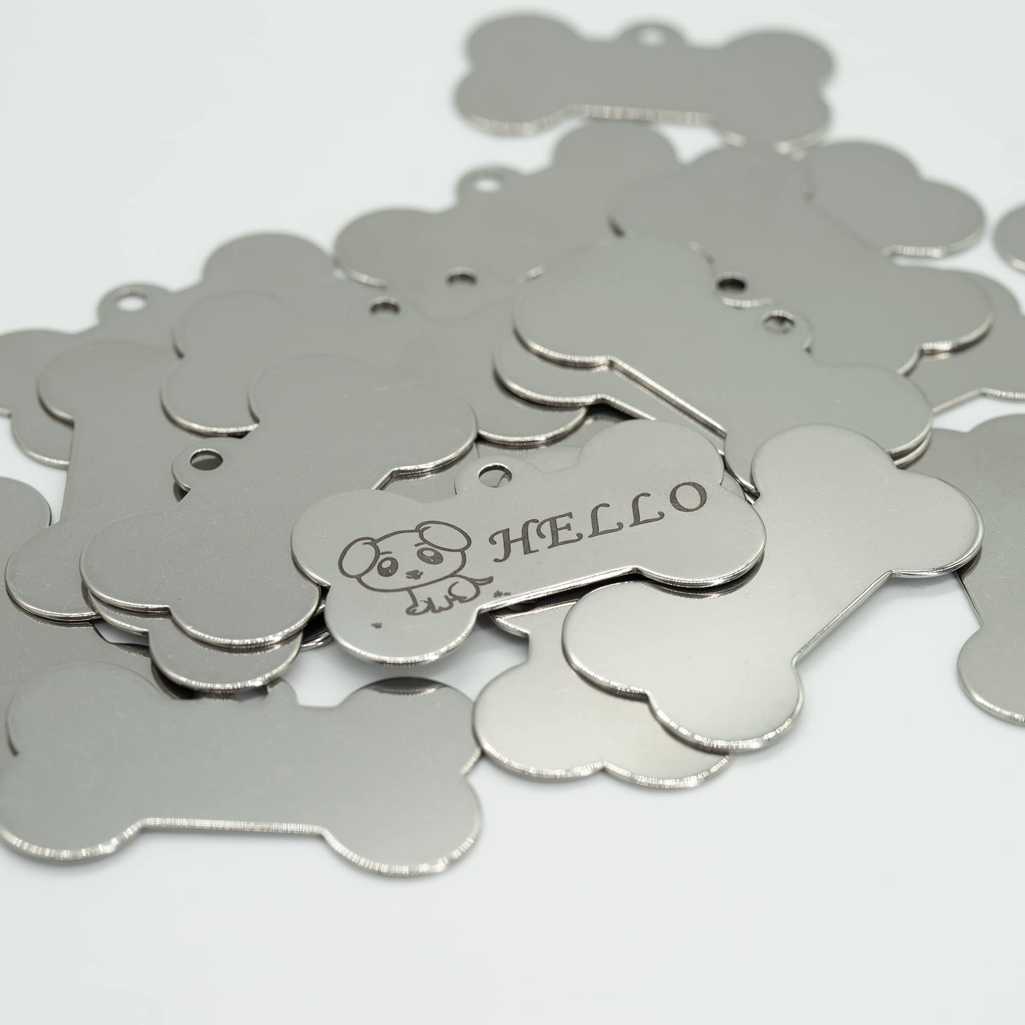 Targhette per Cani a Forma di Osso, Acciaio Inox 304, 50 x 28 mm, Confezione da 25