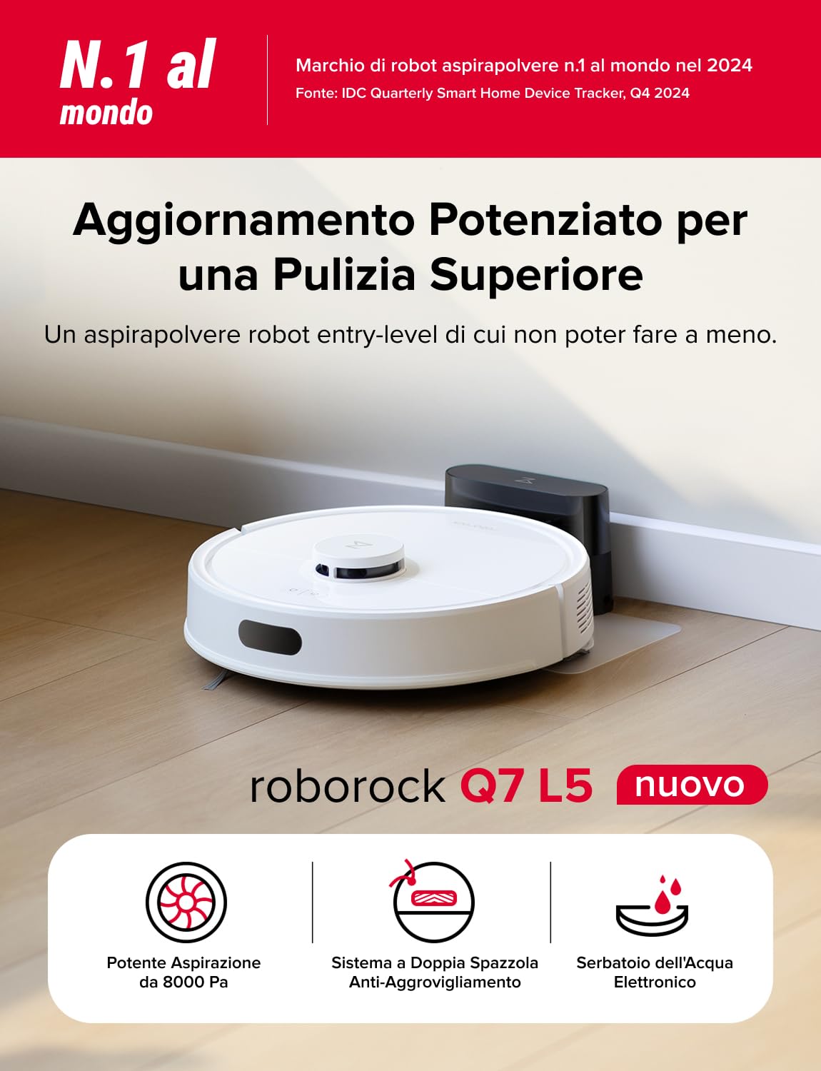 roborock Q7 L5 Robot Aspirapolvere Lavapavimenti con Mappatura, Bianco