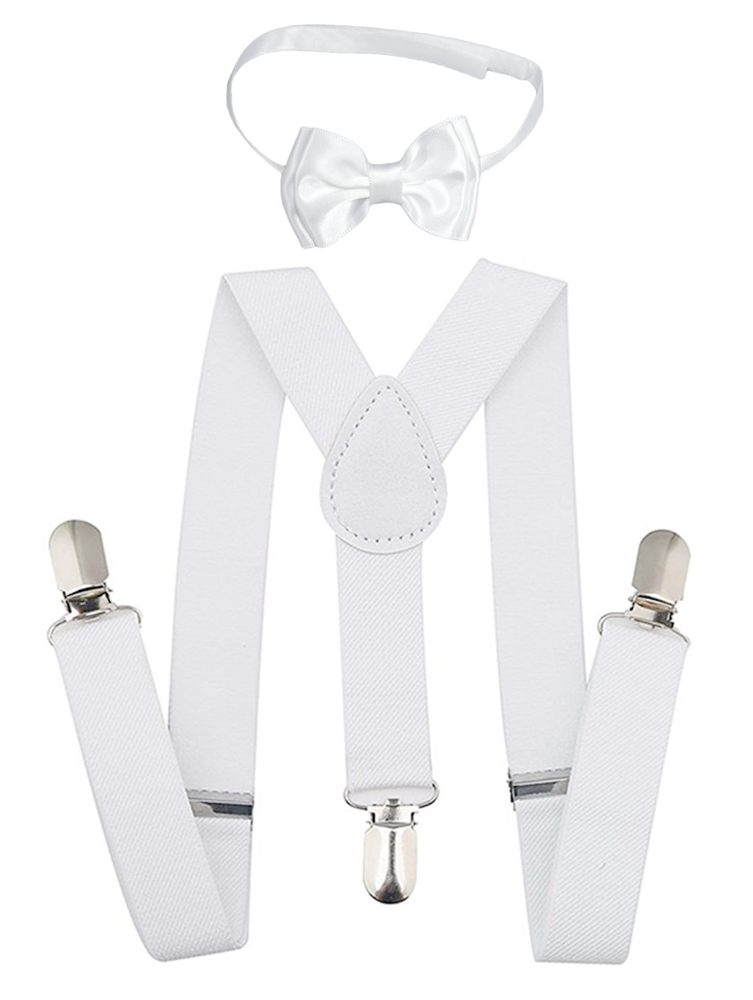 One Small Child Infant Boys White Elastic Suspender and Pre-Tied Bow Tie Set