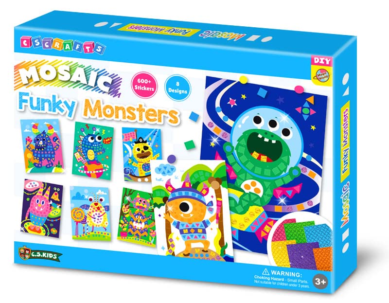 C.S.KIDS C.S. Kids Magic World Mosaic - Funky Monsters |Crafts Gifts | Educational Glitter Mosaic