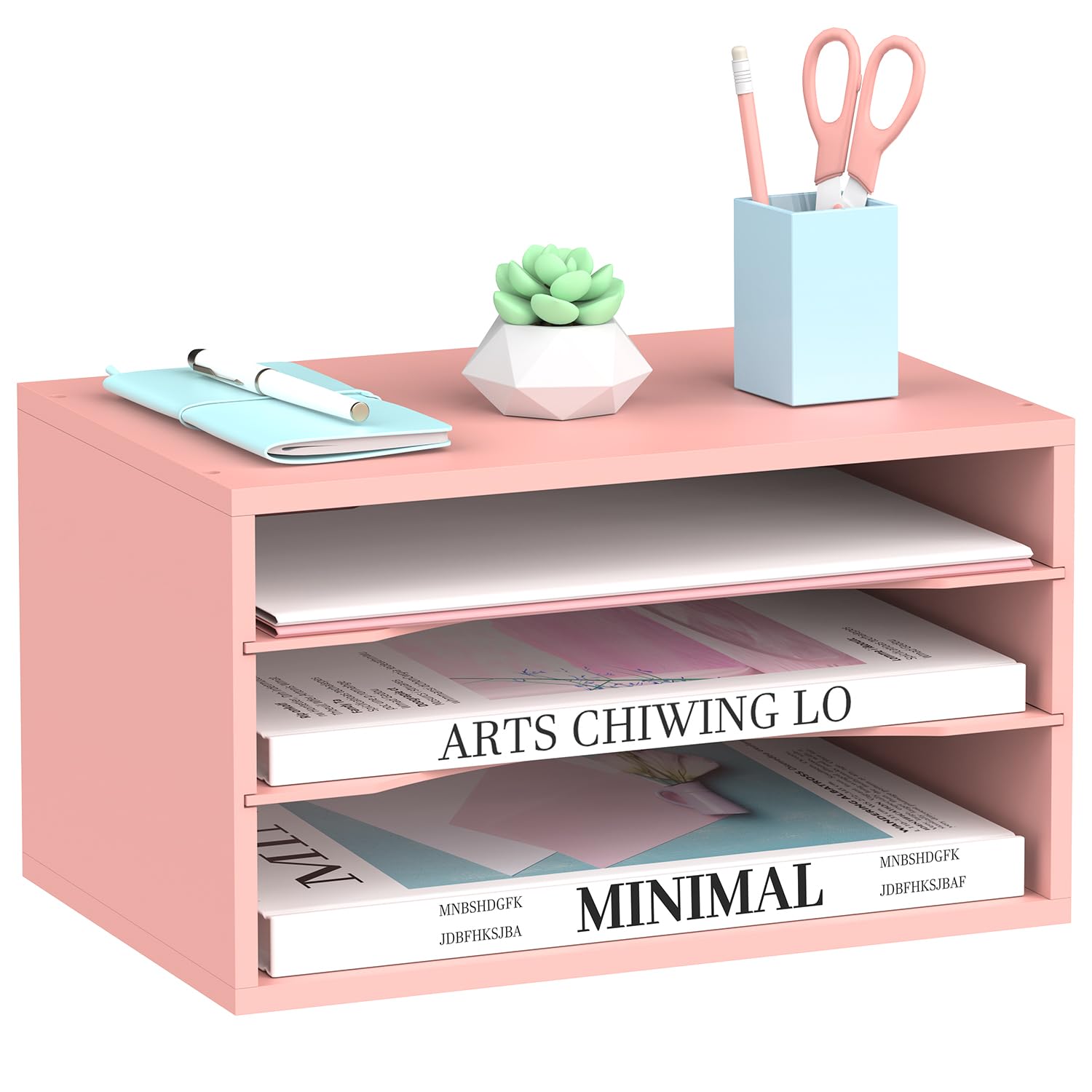 SUPEASY Wood Desk Organizer, 3 Tier Paper File Organizer for Desk, Wooden Desktop Organizer, Paper Letter Literature Mail Sorter, for Office School &