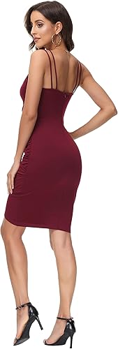 Miniatura 4 de GRACE KARIN Vestido sexy de cóctel con tirantes delgados para mujer, vestido ajustado con cuello en V fruncido para invitadas de boda