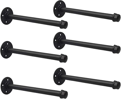 Miniatura 10 de Y&J - Soportes de estante de tubo rústicos, flotantes resistentes, soportes industriales de estante negro, para bricolaje, decorativos, soportes de