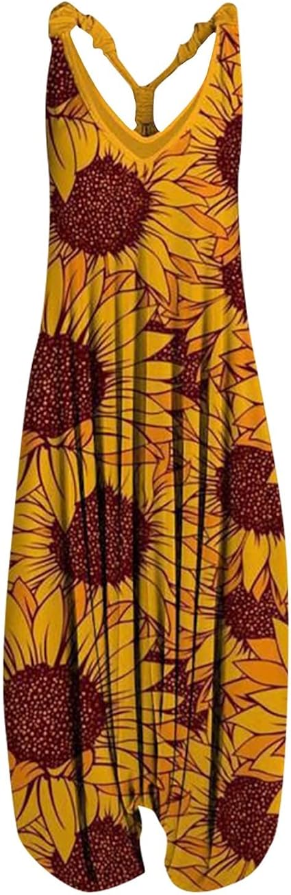 OIOLOYJM Summer Plus Size Boho Overalls for Women 2025 Fashion Jumpsuits Loose Fit Rompers Floral Printed Baggy Harem Pants