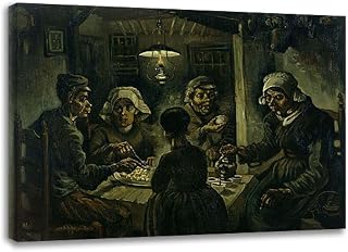 World Famous Paintings "The Potato Eaters" Oil Painting Reproduction Canvas Print Retro Wall Art Prints Artwork Picture for Home Office Wall Decor 80x112cm Framed