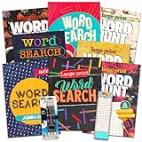8 libros de búsqueda de palabras impresas grandes para adultos, juego de 8 libros de rompecabezas de búsqueda de palabras jumbo con impresión grande más bolígrafo y lupa (más de 700