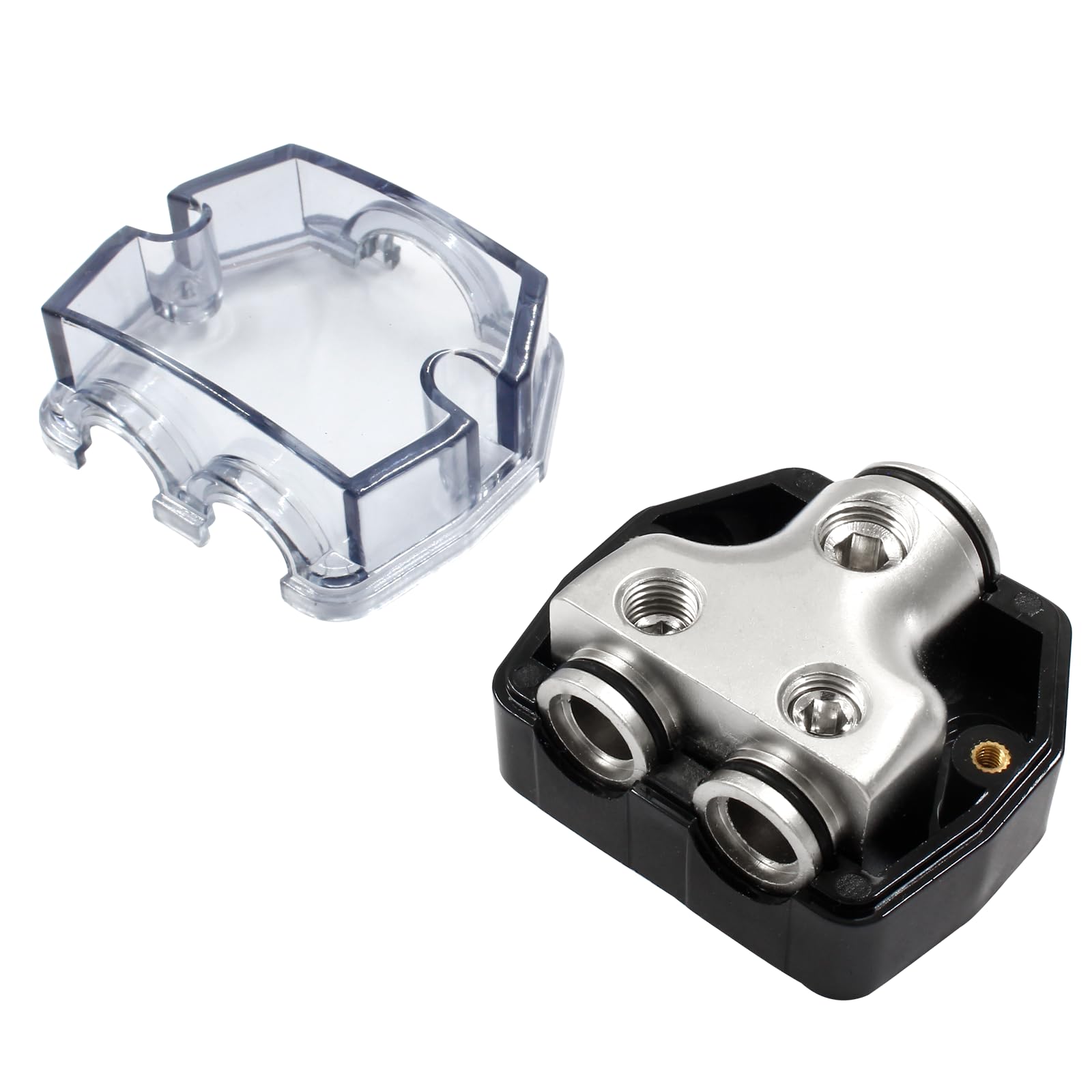 CoufceCar Audio 2 Way Ground Distribution Block, 0/2/4 Gauge in 4/8 Gauge Out, Amp Distribution Block Splitter for Boat