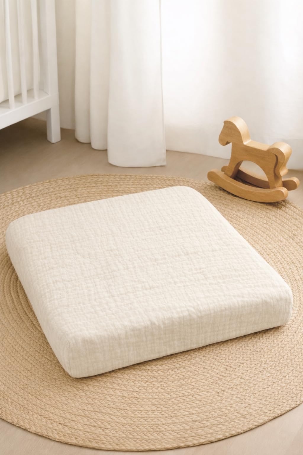 Wickelauflagenbezug 100% Baumwolle Musselin Bezug für Wickelauflage 85x75 und 75x75 cm – weicher Wickeauflagenüberzug, atmungsaktiv & waschbar CREME