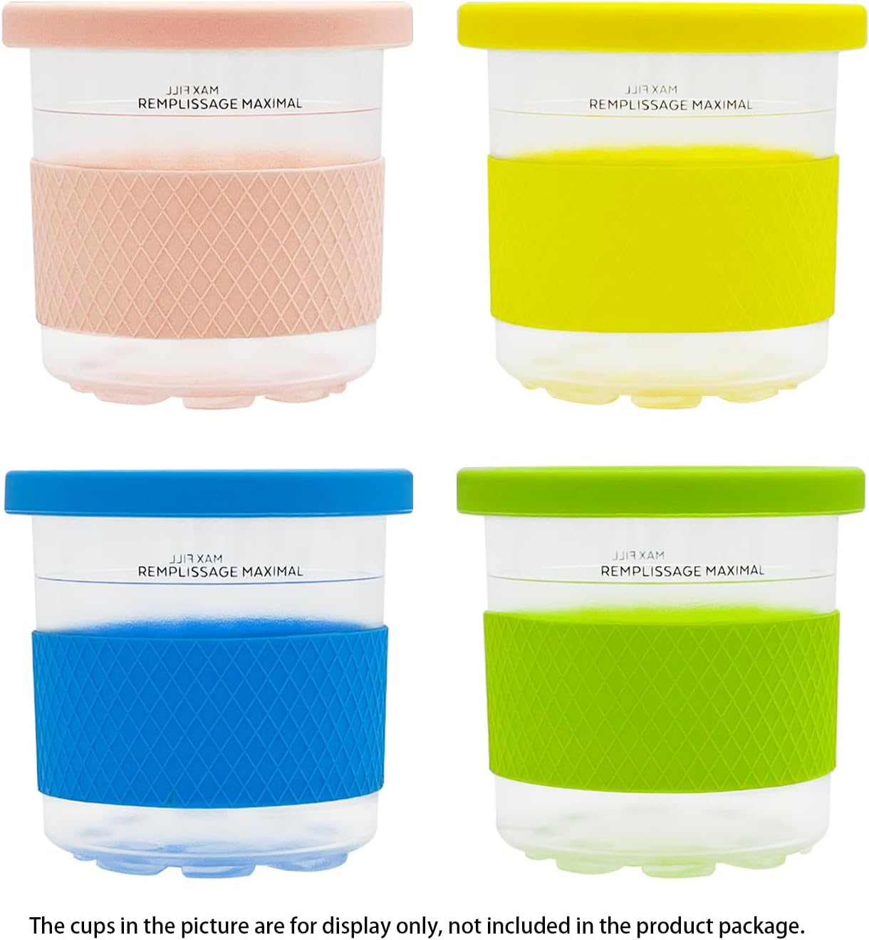 Replacement Silicone Lids and Sleeves to keep cold, Compatible with Container of Ninja Creami Ice Cream Maker, Model: NC301, NC300, NC299AMZ Series. (Pink/Yellow/Blue/Green)