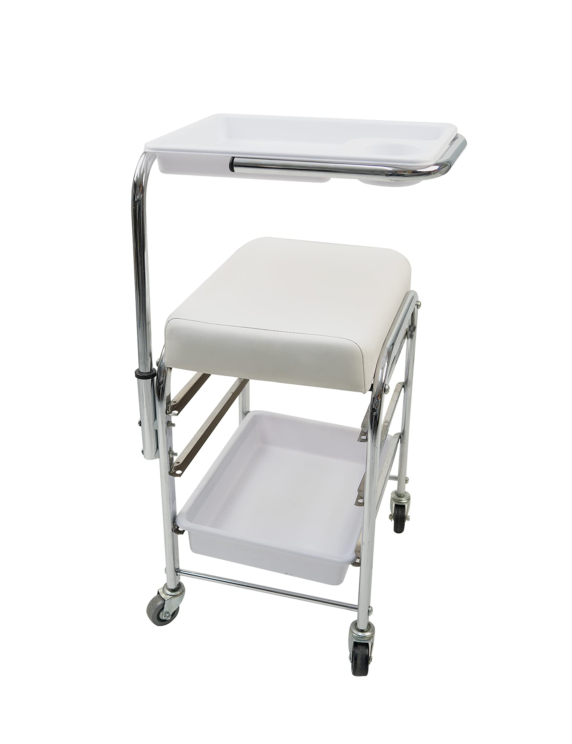 MEISHIDA Professional Manicurist Trolley Rolling Cart with 4 Trays and Seat, Multi-functional Trolley for Beauty Salon, Nail & Spa Equipment (White)