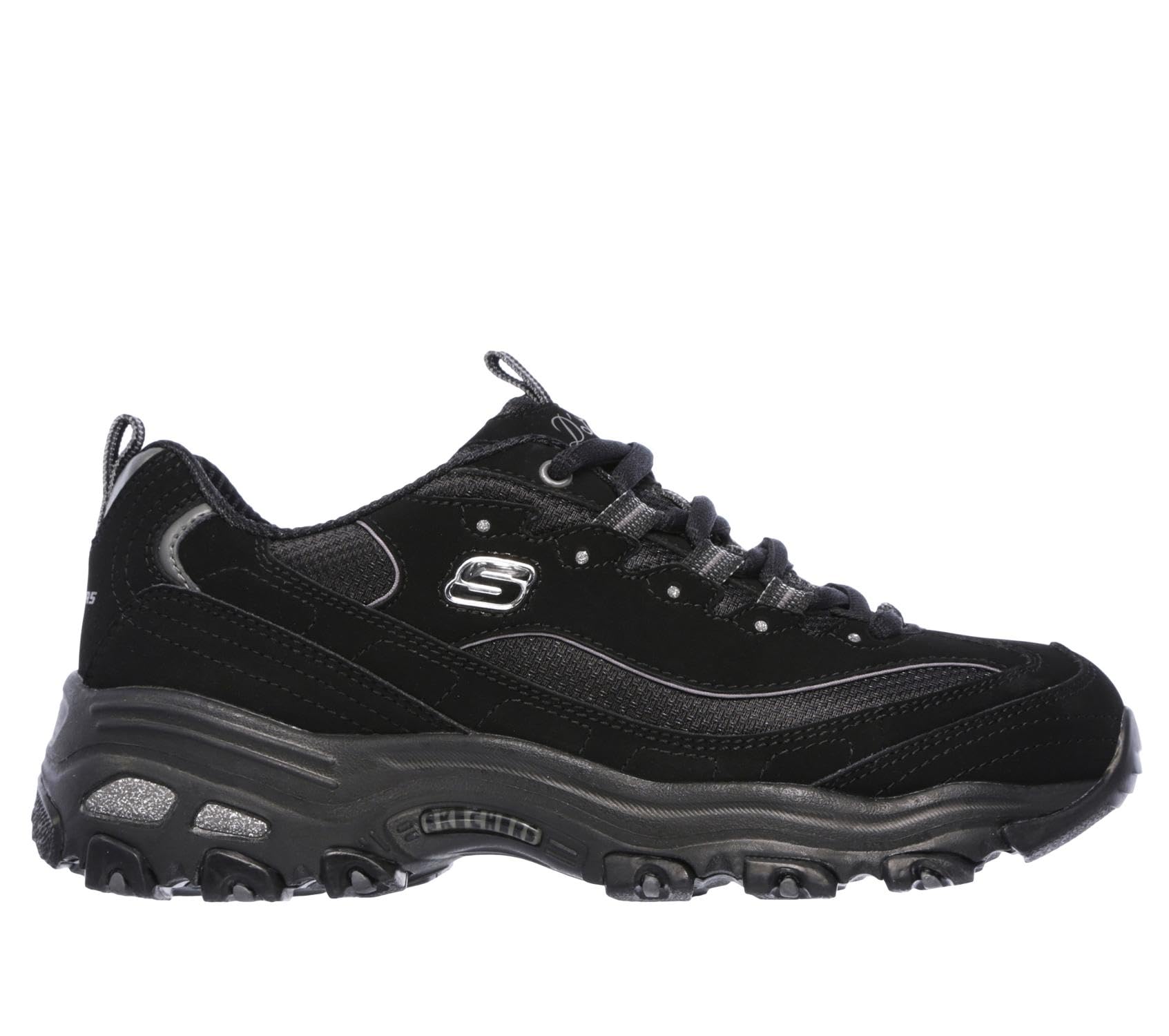 Skechers Women's Black D'lites - Biggest Fan Sneaker In Size 4.5 Wide | Leather/Synthetic/Textile