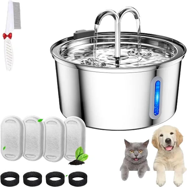 Vital Sip Cat Water Fountain, Selene Doggy Fountain, Big Cat Drinking Fountain Indoor, 3.2L/108oz Stainless Steel Drinking Fountain, Super Quiet, 4 Extra Filters (Style B, 3.2L/108oz)