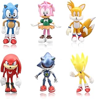 MEMOVAN Sonic the Hedgehog Cake Toppers- 6pcs Sonic Birthday Cake Topper Cupcake Topper, Children Cartoon Characters Figures Toy, Sonic Cake Decoration for Kids Birthday Baby Shower Sonic Theme Party