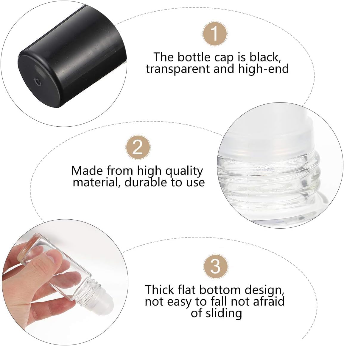 Pack of 2 Black Clear Empty Glass Essential Oil Roller Bottles Bottles Containers Refillable Roll-on Bottles with Funnel Refillable Cosmetic Containers - Image 4