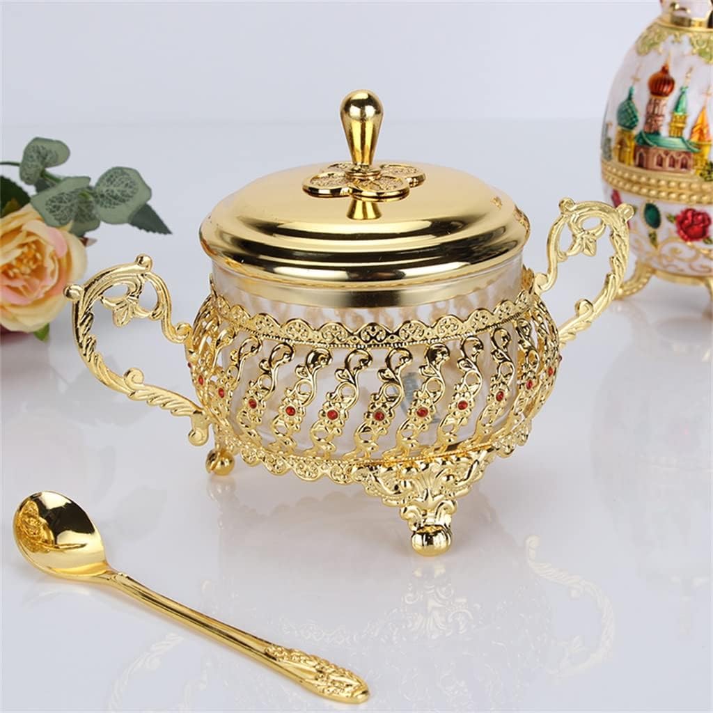Jar Metal Glass Salt Sugar Tea Coffee Tableware Home Dining Table Storage Container Decoration