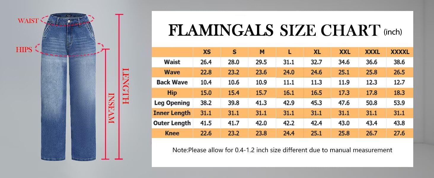 Flamingals Wide Leg Jeans for Women Mid Waist Baggy Stitch Decor Denim Washed Pants Without Belt