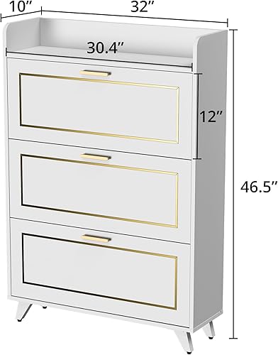 Miniatura 2 de Cozy Castle Armario de almacenamiento de zapatos para entrada, armario organizador de zapatos oculto estrecho con 3 cajones abatibles y estantes