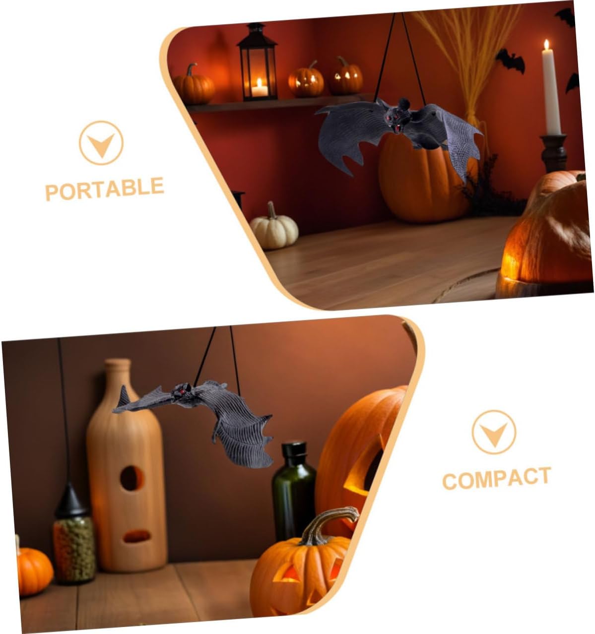 8pcs Halloween Hanging Bat Ornaments Realistic Plastic Bat Decorations for Indoor Outdoor Party Door Tree Pendant Decor